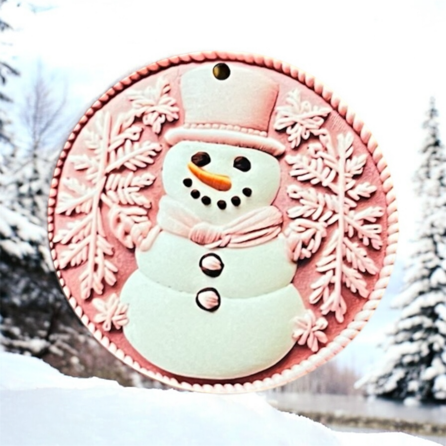 Pink Snowman Christmas Ornament