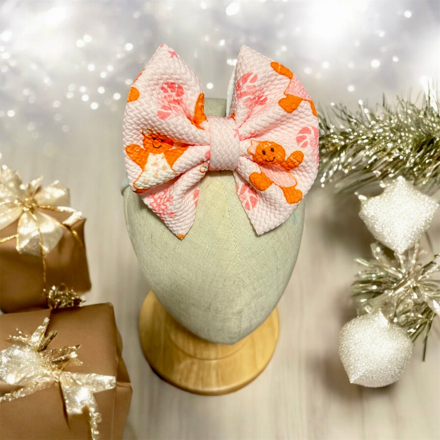 Pink Gingerbread 4” Christmas Bow